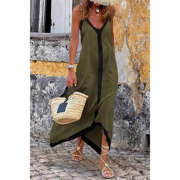 Women's 2024 Elegant Summer V Neck Spaghetti Strap Flowy Maxi Cocktail Dresses - Picture 4 of 9